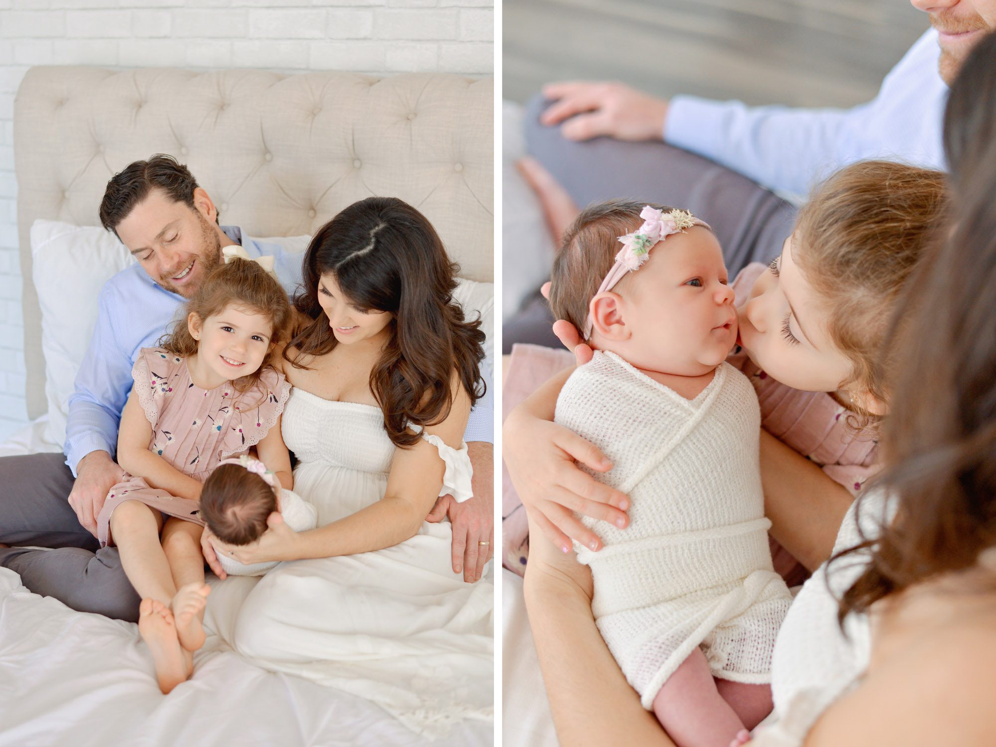 Natural studio newborn session of family with two girls