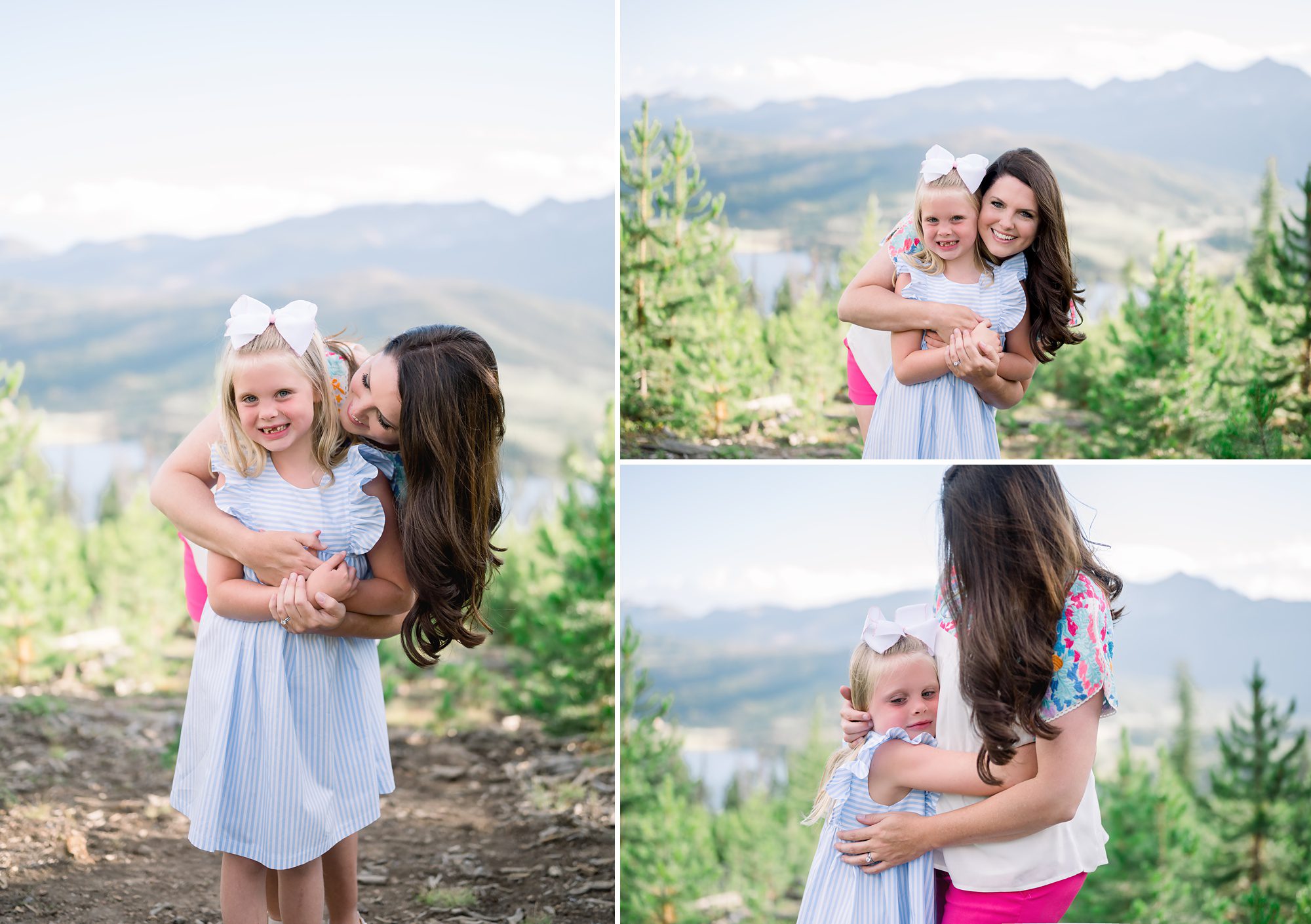 Adorable family of 6 gets picturesque family portraits done, while on vacation, at an overlook at Lake Dillon Colorado.