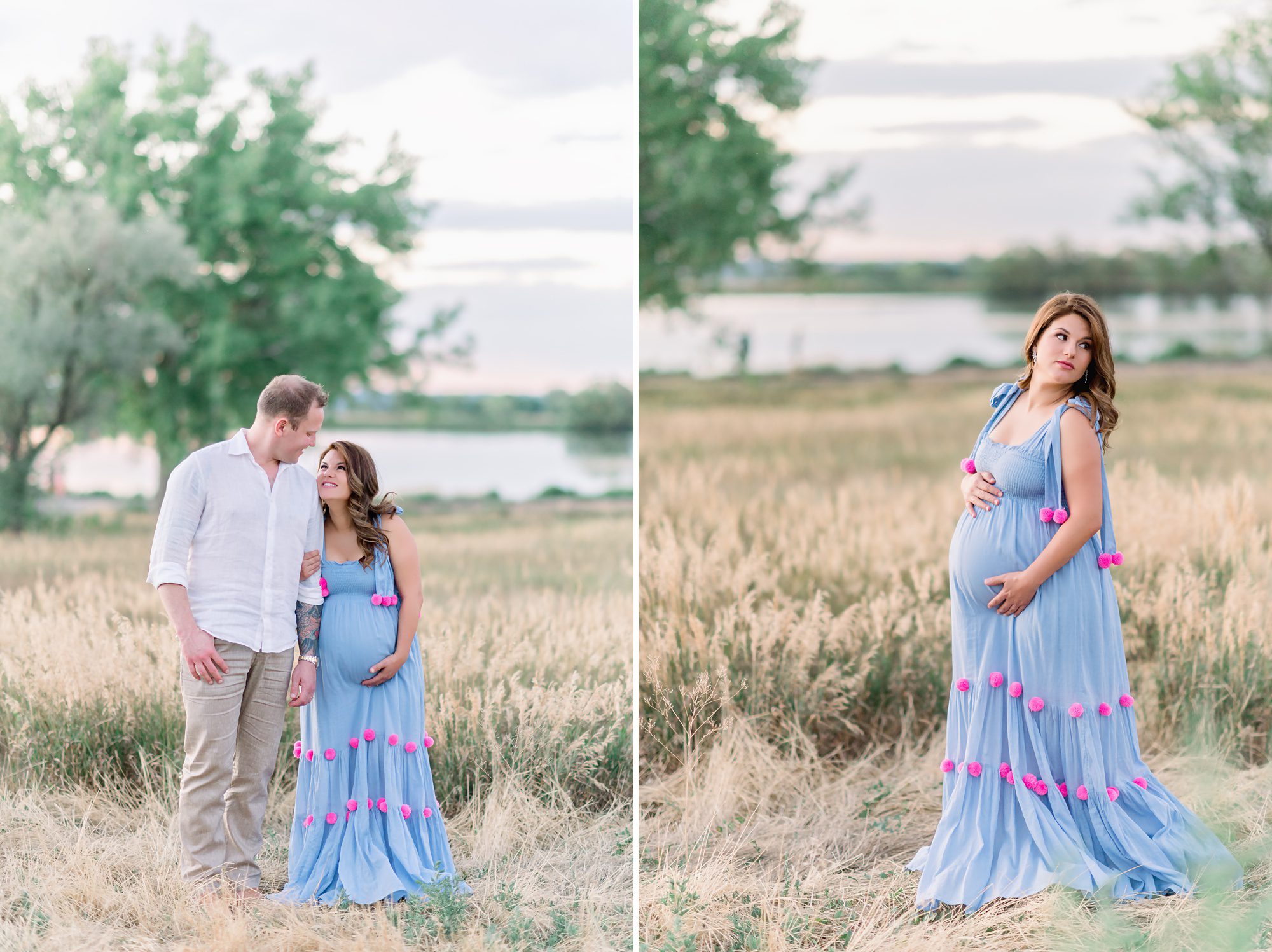 A gorgeous young couple get light and airy maternity photos done at a picturesque park in Wheat Ridge, Colorado.