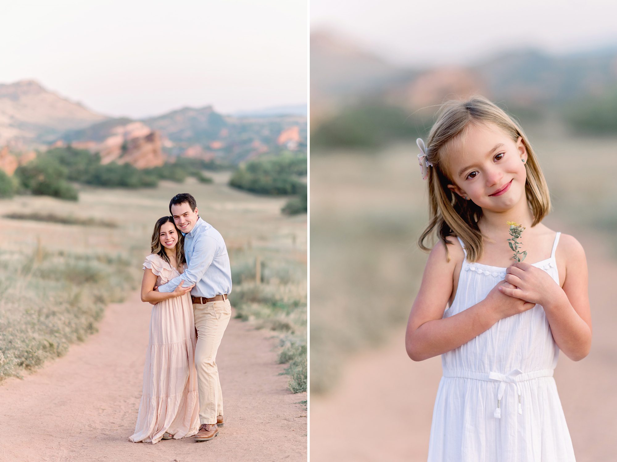 Parents with their two young daughters get fall family photos done at South Valley Park in Ken Caryl, Colorado. 